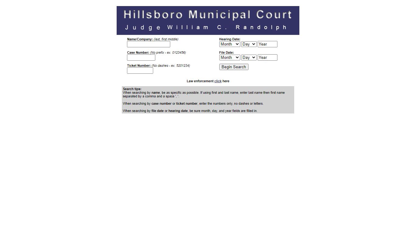 Record Search - Hillsboro Municipal Court